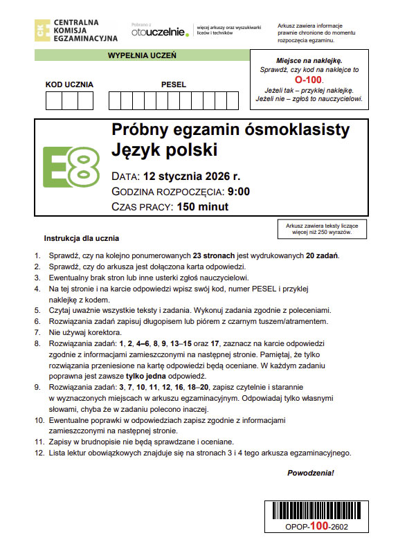 arkusz egzamin ósmoklasisty język polski